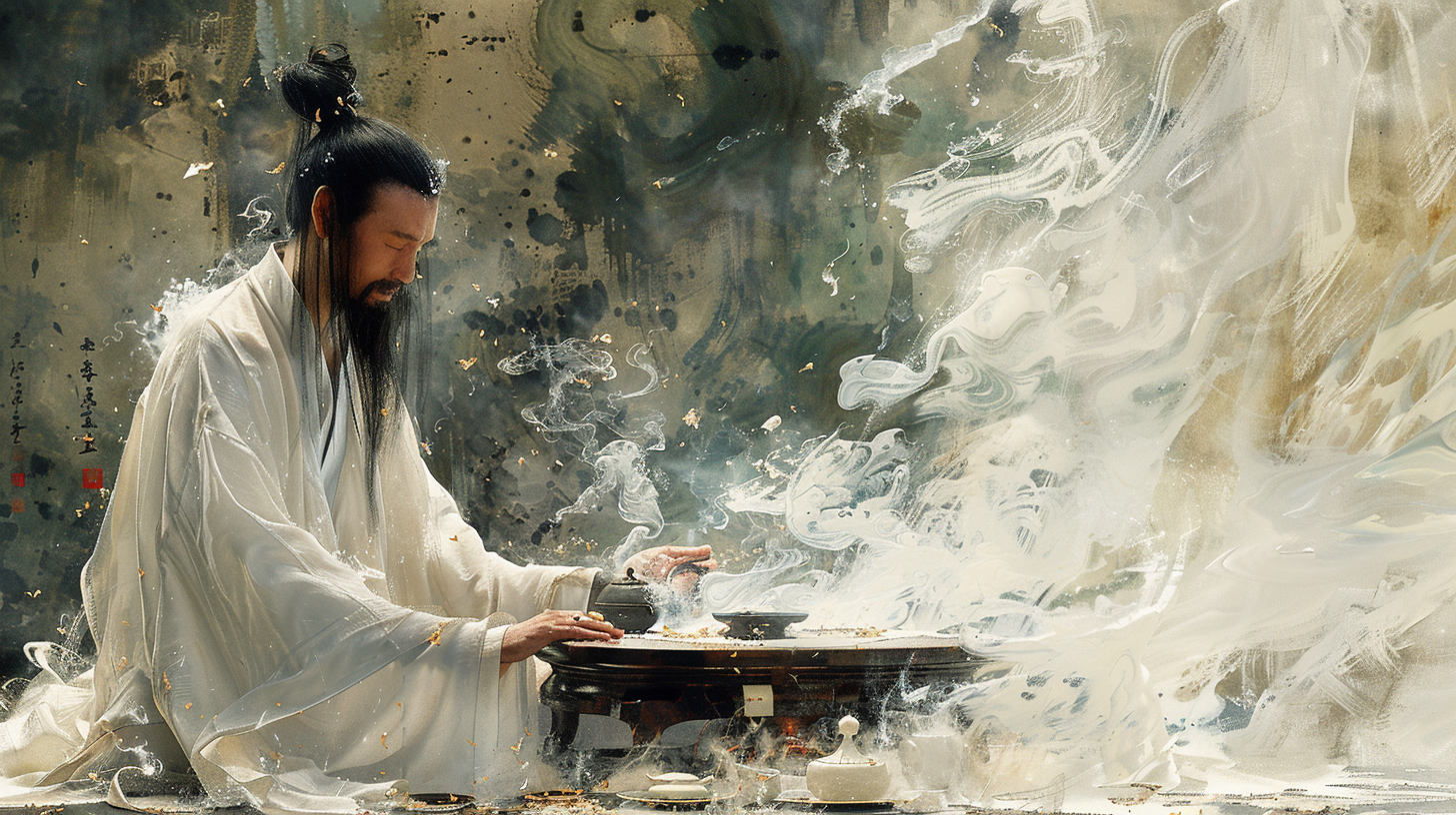 yfkao An ancient Chinese scholar in white clothes and a beard w 6f20415e 0e38 4145 a888 3f79dbfdd596